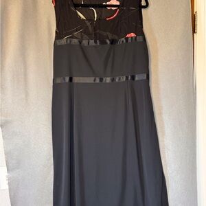 Black Midi Dress with Red Floral Design by Marcelo Cioni.  Excellent Condition.
